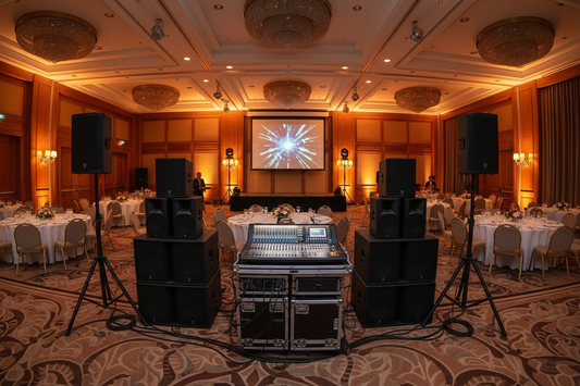 Système de sonorisation HK Audio installé dans une salle événementielle professionnelle