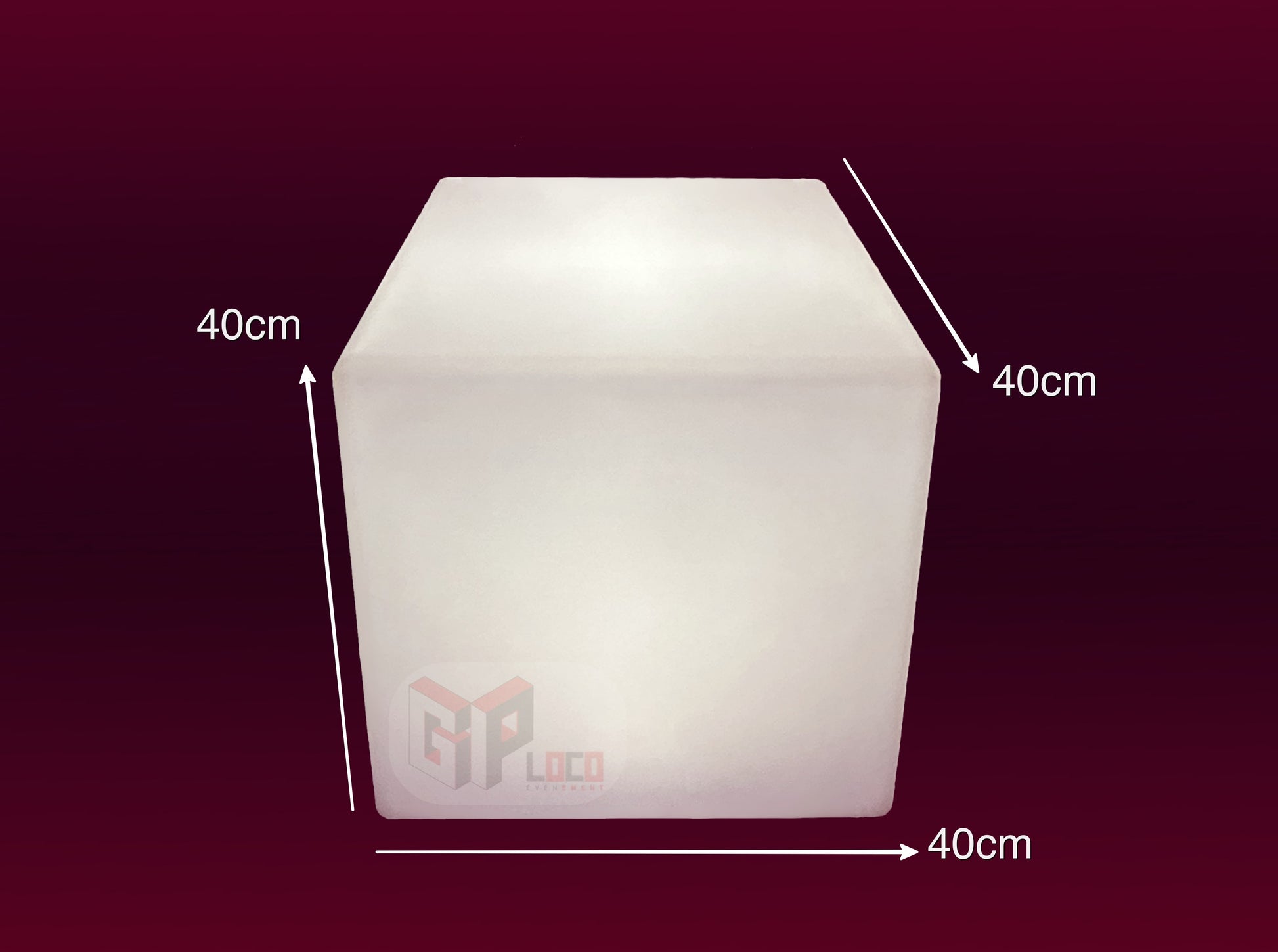 pouf cube lumineux 40x40-GP LOCO EVENEMENT