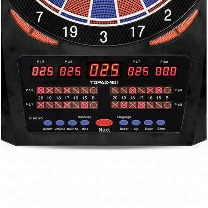 Panneau LED Topaze 901 avec affichage scores 8 joueurs et grille Cricket – location fléchettes Paris & IDF