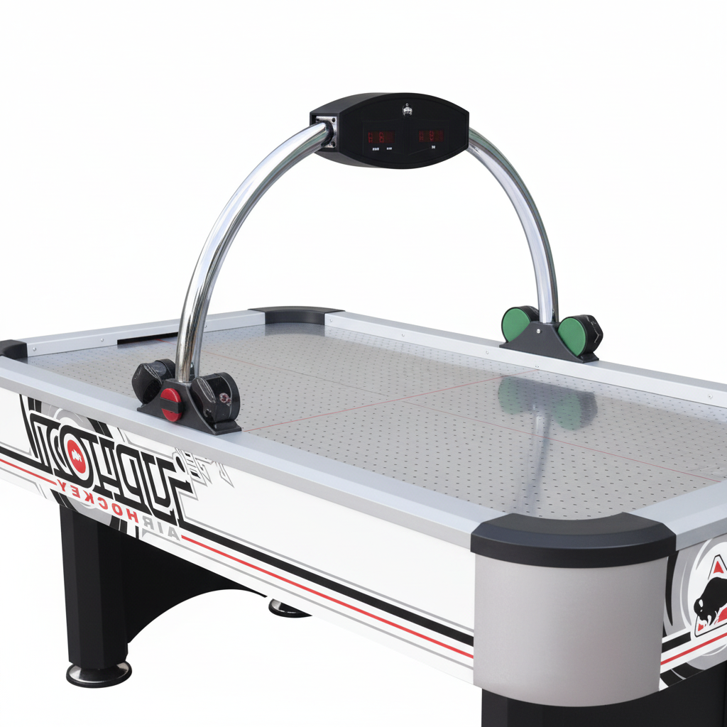 Table air hockey Buffalo Typhoon, surface acier inoxydable et compteur électronique chromé – location Paris & IDF